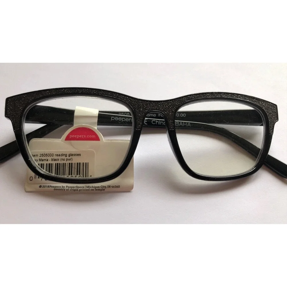 New Foxy Mama Black Sparkle Peepers Blue Light Filter‎ Glasses +0.00 No Strength